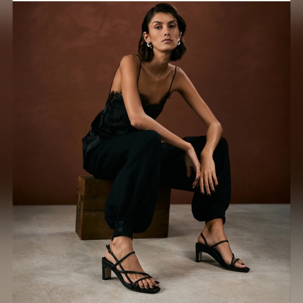 Bared x Pliant Towhee Black Leather Strappy Women's Heel Size 36